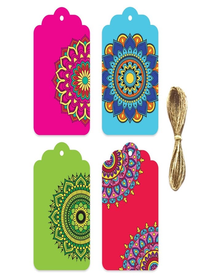 weRevel Mandala Gift Tags – 4 Unique Colorful Designs - 20 Tags, 350 GSM, Gloss Finish, 10 cm x 6 cm, with String - Image 1